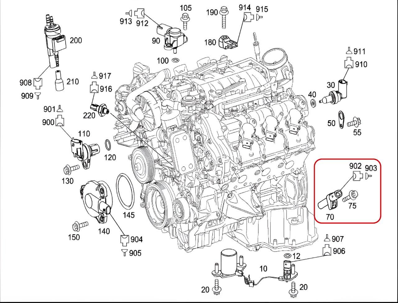 راهنمای تعویض سنسور موقعیت میل لنگ مرسدس بنز [C350-ML350-E350-S350-CLS350-C350-SL350] موتور M272