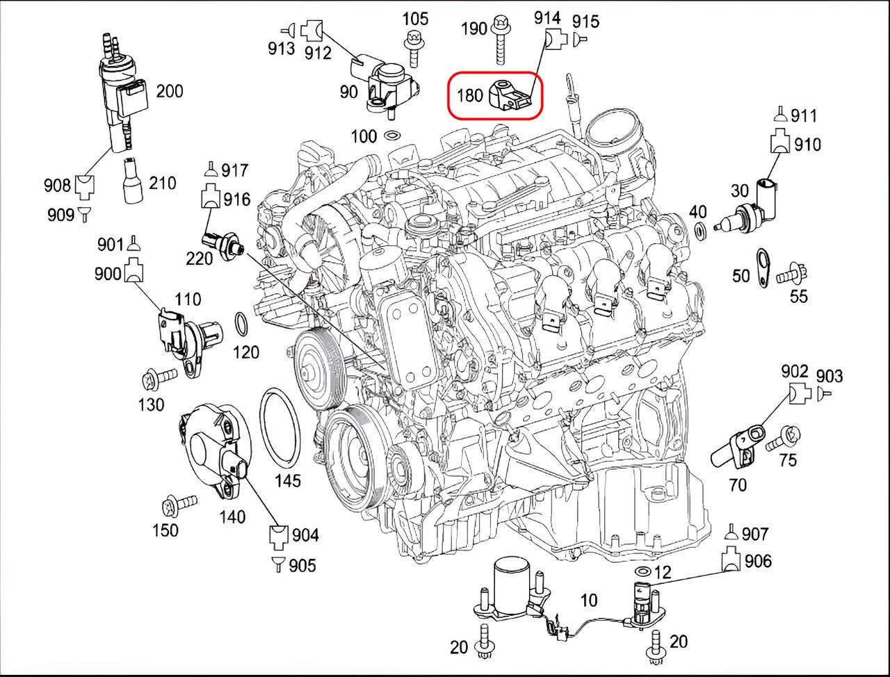 راهنمای تعویض سنسور ضربه (Knock) مرسدس بنز [C350-ML350-E350-S350-CLS350-C350-SL350] موتور M272