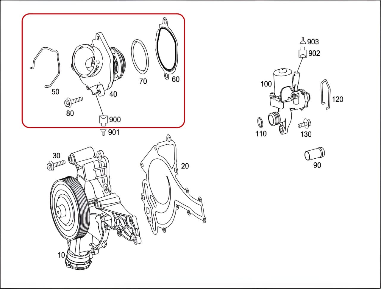 راهنمای تعویض ترموستات مرسدس بنز [C350-ML350-E350-S350-CLS350-C350-SL350] موتور M272