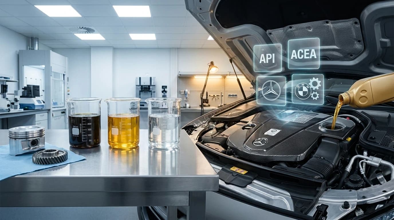 راهنمای جامع انتخاب روغن موتور، از استانداردهای جهانی (API/ACEA) تا تاییدیههای تخصصی بنز و بیامو